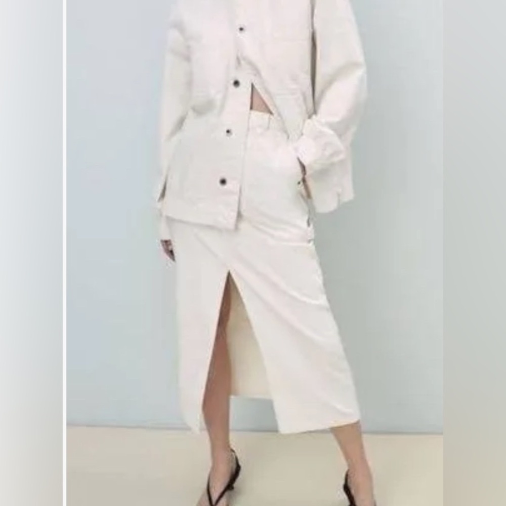 ZARA WHITE DENIM MAXI MIDI SKIRT S